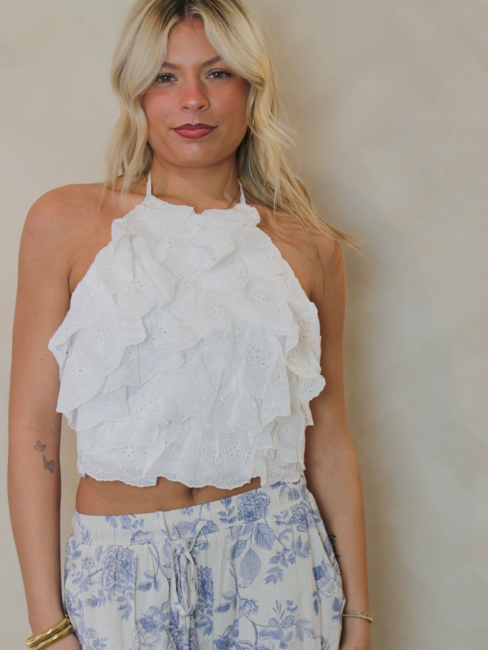 White Eyelet Halter Top