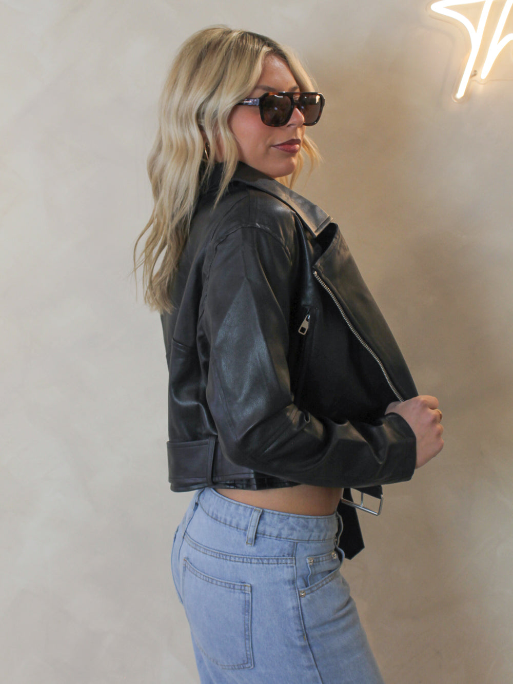 Womens Faux Leather Biker Jacket