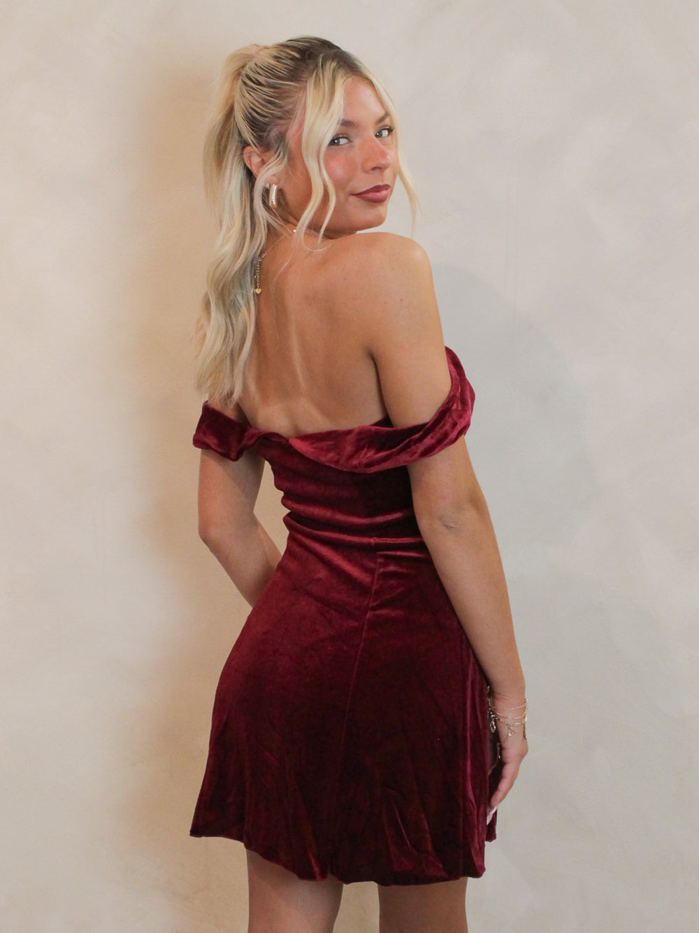 HOLLY OFF THE SHOULDER VELVET DRESS HOLLY OFF THE SHOULDER VELVET DRESS