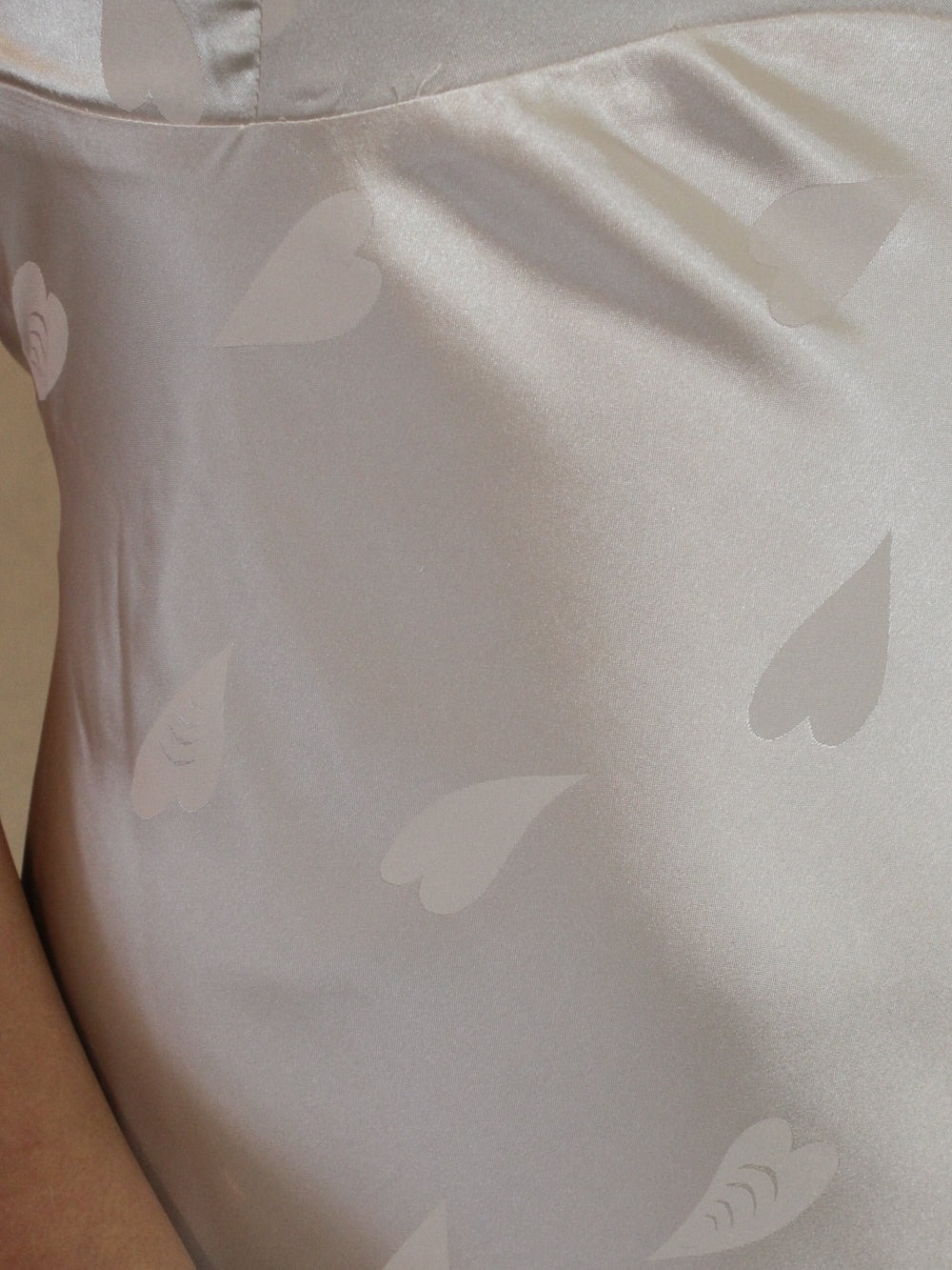 Cream Satin Dress with a Subtle Heart Design for valentines day