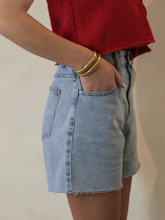 High Rise Light Wash Denim Shorts for Women