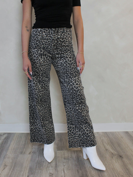 Wide Leg Vintage Leopard Denim Pants