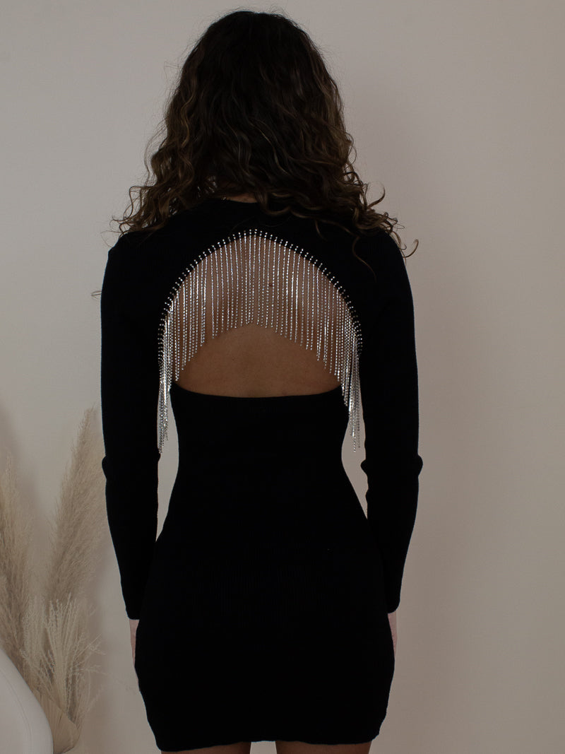 Open Back Fringe Sweater Dress