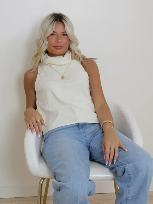 Sadie & Sage Ronan Tank | Cream Tank with Turtle Neck