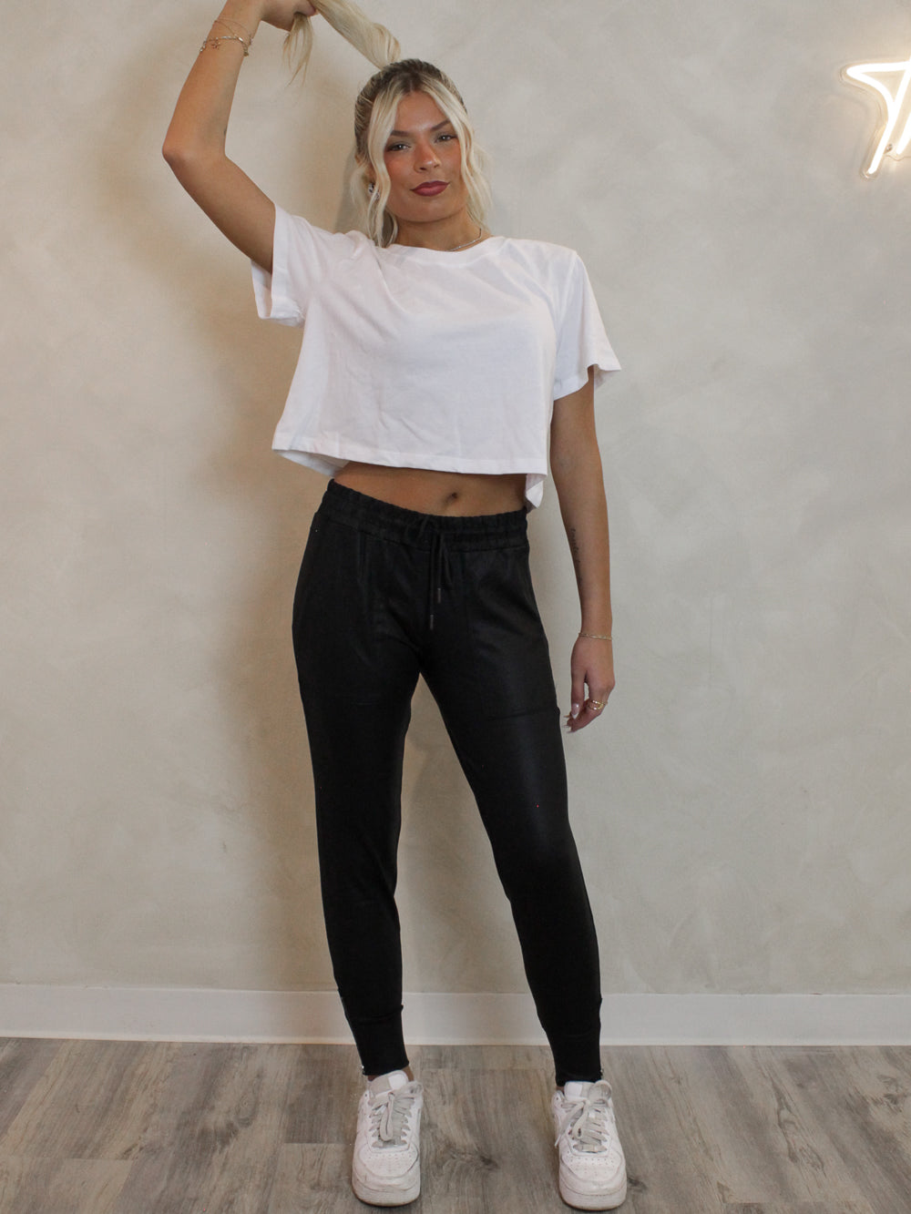Black Coated Jogger Pants for Women