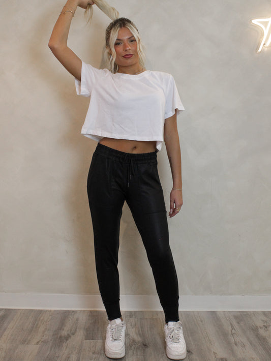 Black Coated Jogger Pants for Women