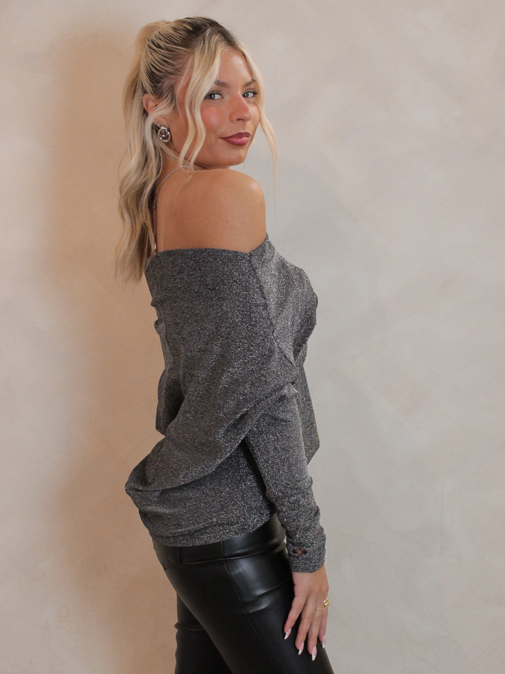 Silver Shimmer Off The Shoulder Top | Holiday Tops for women