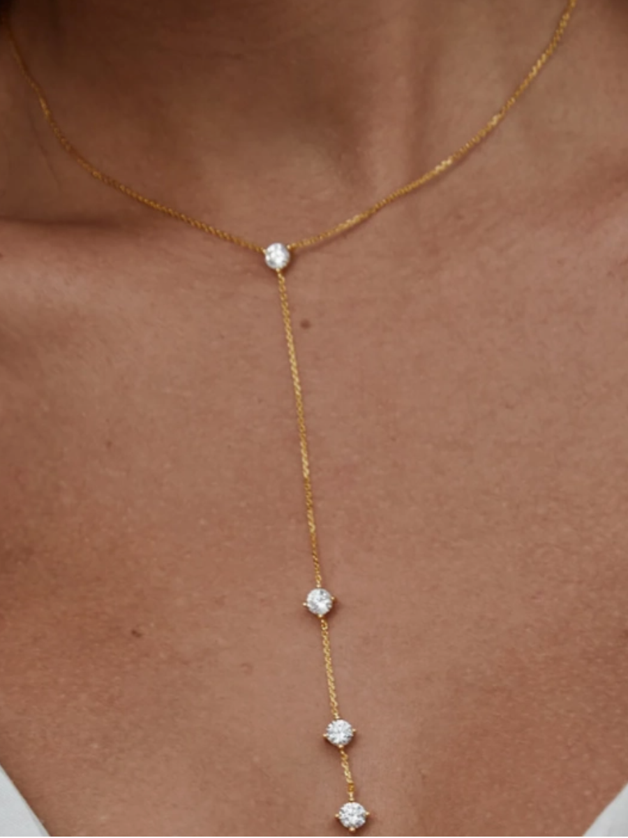 Gold crystal lariat necklace