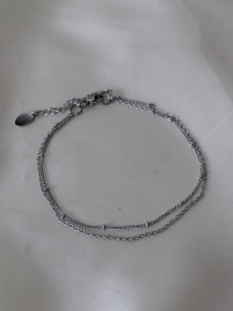 SILVER DOUBLE LAYERED ANKLET