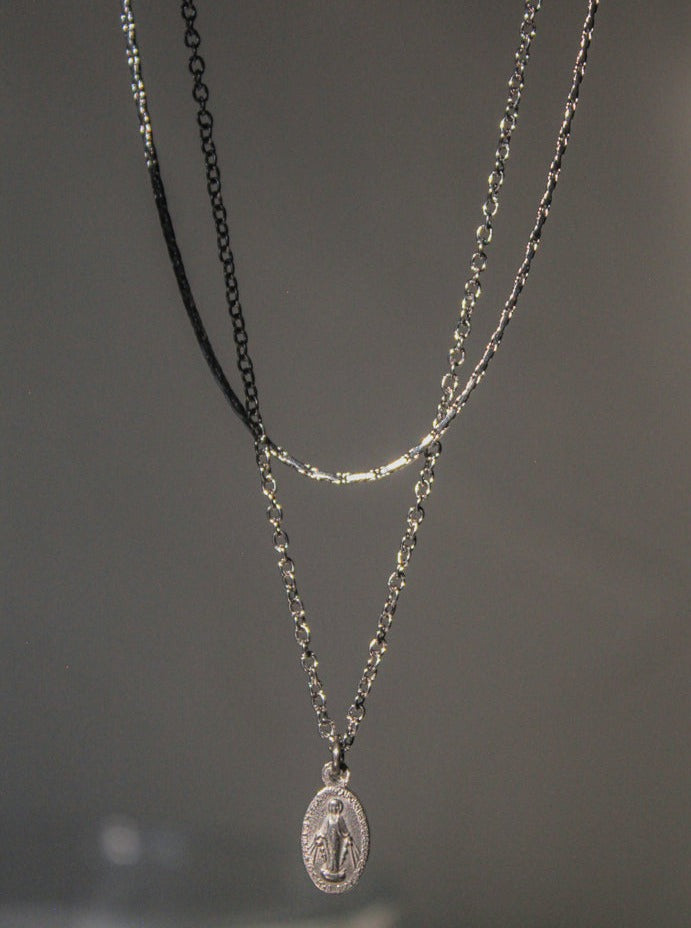 Silver Double Layered Saint Mary Necklace