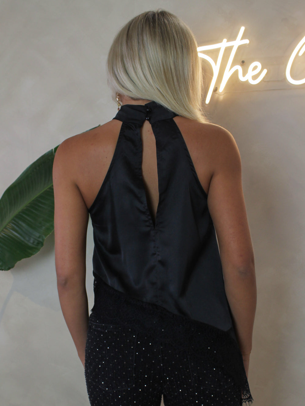 ARIANA BLACK LACE ASYMMETRIC TOP