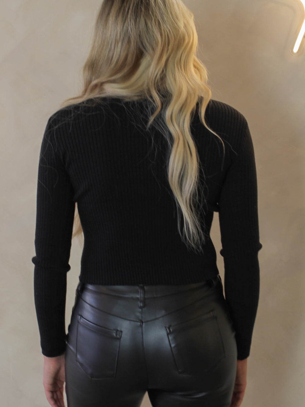 Black ribbed bow sweater
