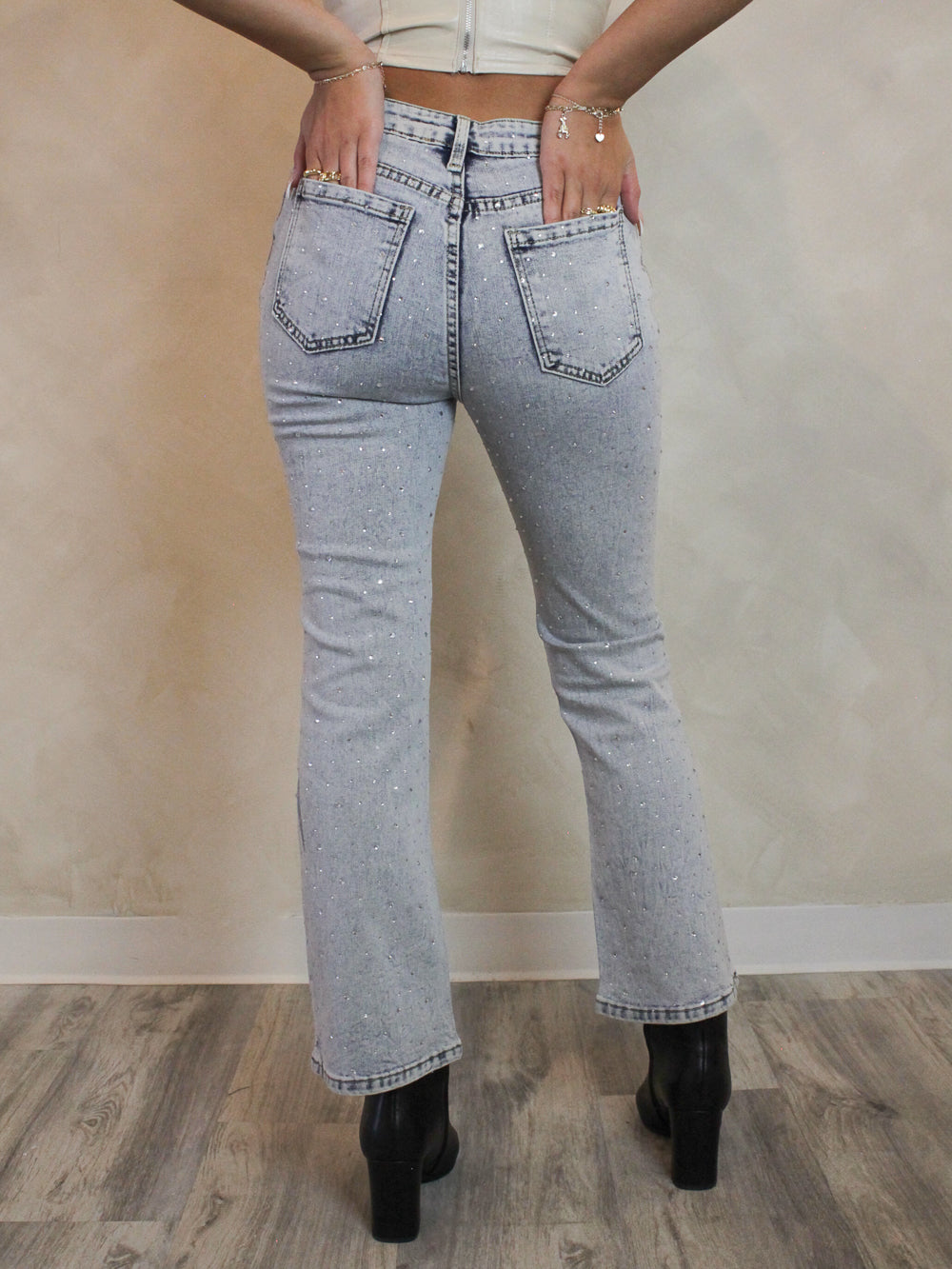 Rhinestone Embellished Denim