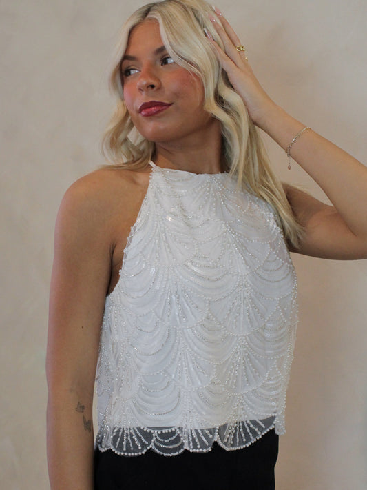 White Beaded Bridal Top