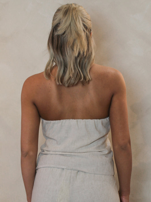 back view of linen halter top for women