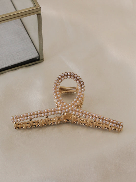 Gold claw clips for women with mini pearl accents