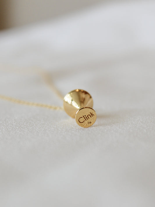 Martini Glass Charm Necklace with the word Clink on the bottom of the glass