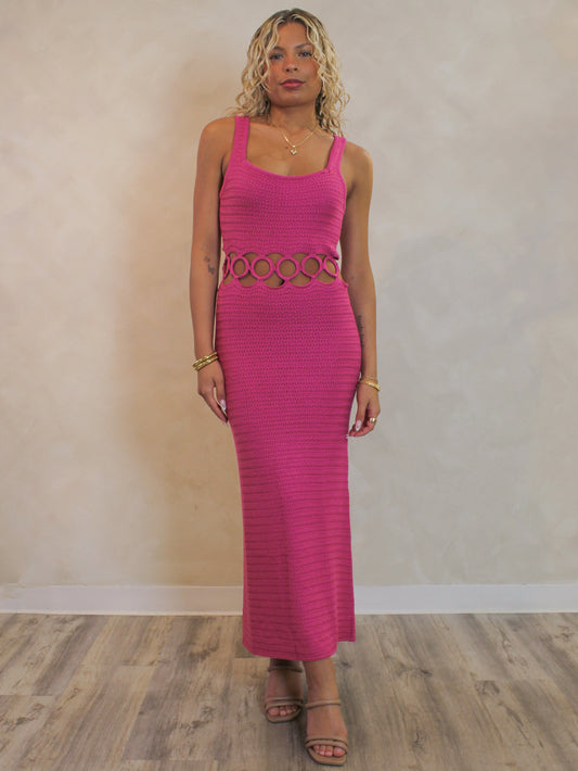 Le Lis Magenta Knit Cut Out Maxi Dress