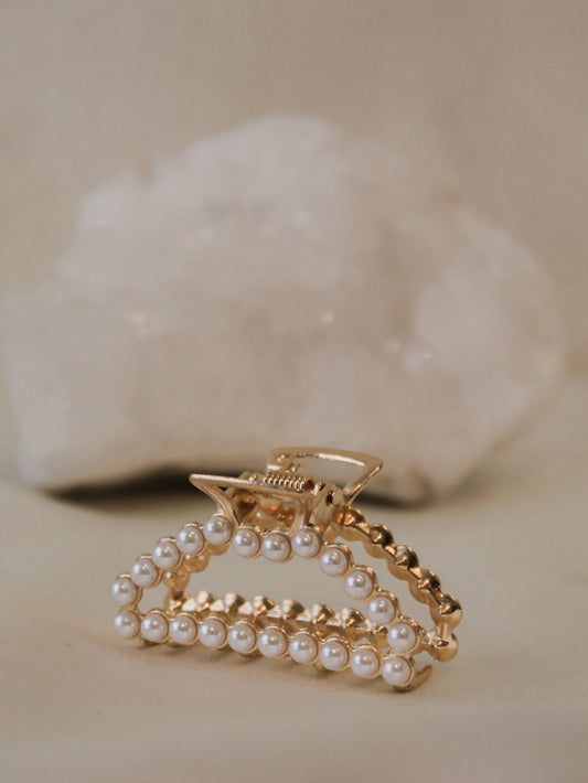 mini gold hair clip with pearls
