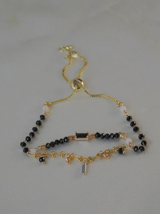 Gold and black beaded bracelet