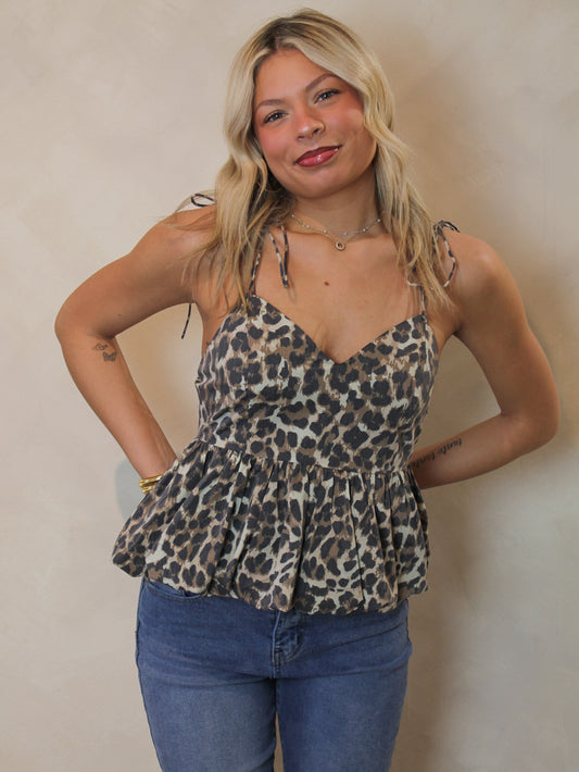 Bubble Hem Leopard Tank Top