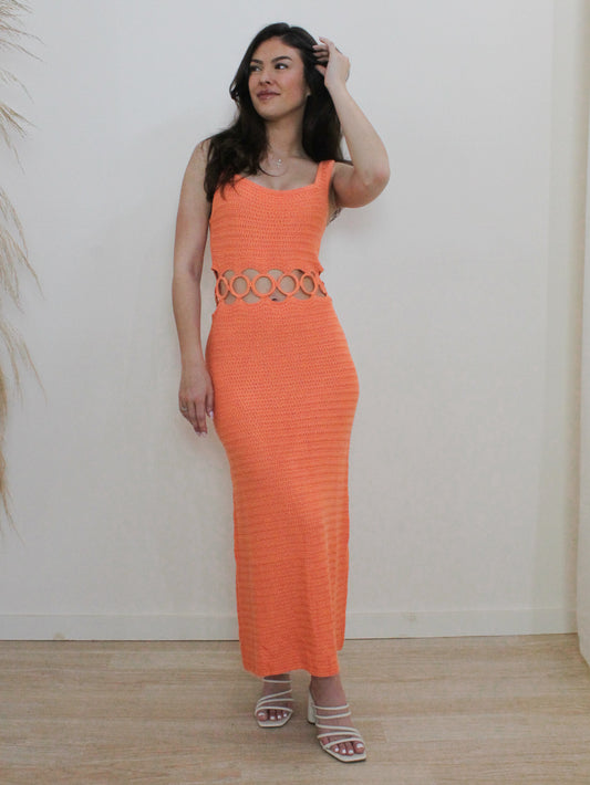 Orange Knit Maxi Dress with Cut Out Details