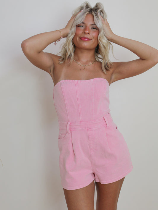 Pink Denim Romper
