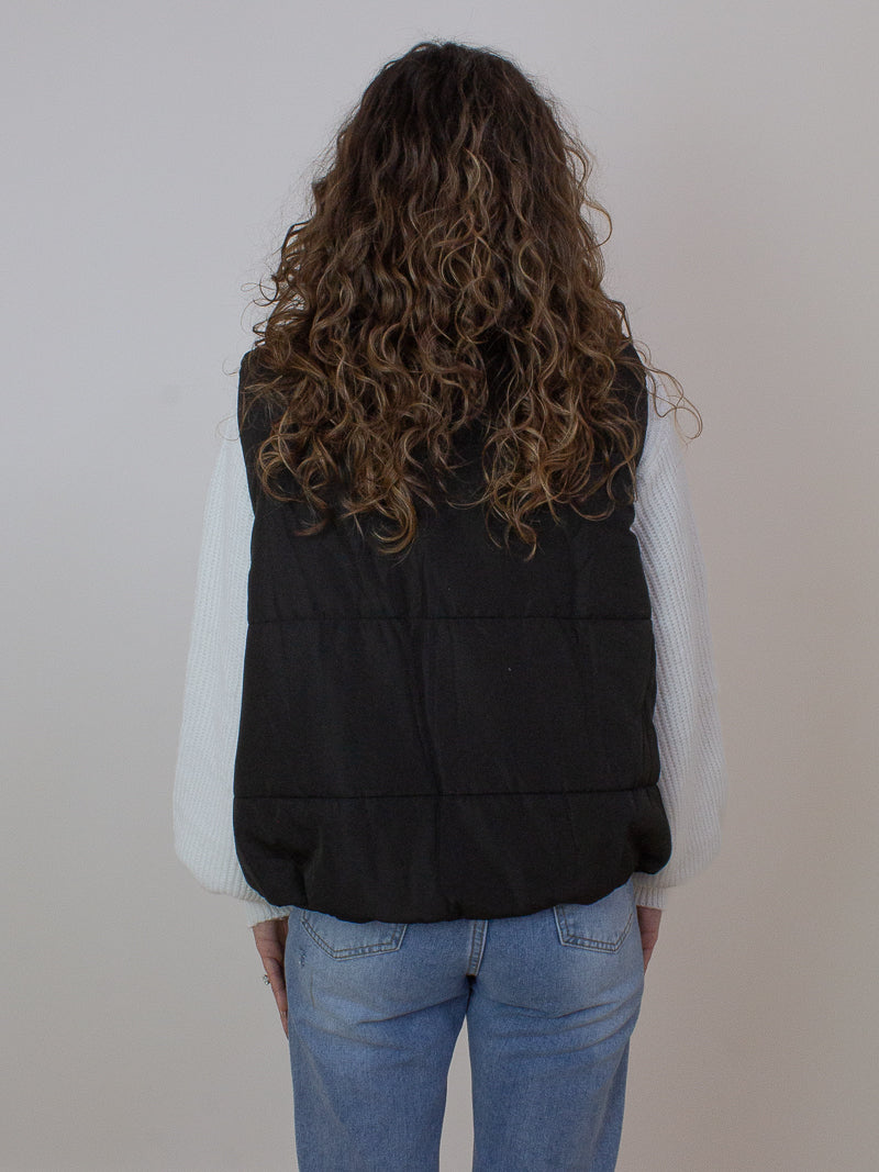 Black Puffy Vest in Black