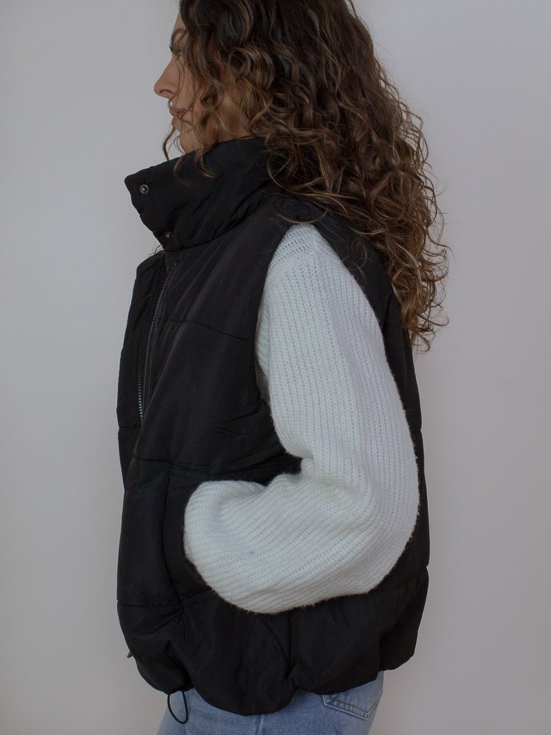 Black Puffy Vest in Black