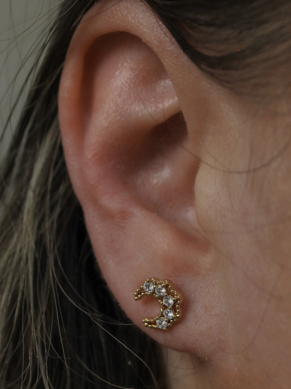 Gold moon stud earrings