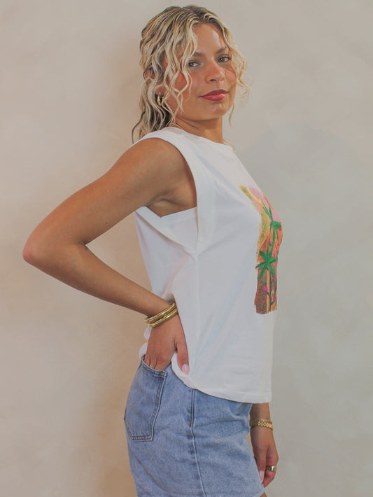 Embroidered Palm Tree Muscle Tank