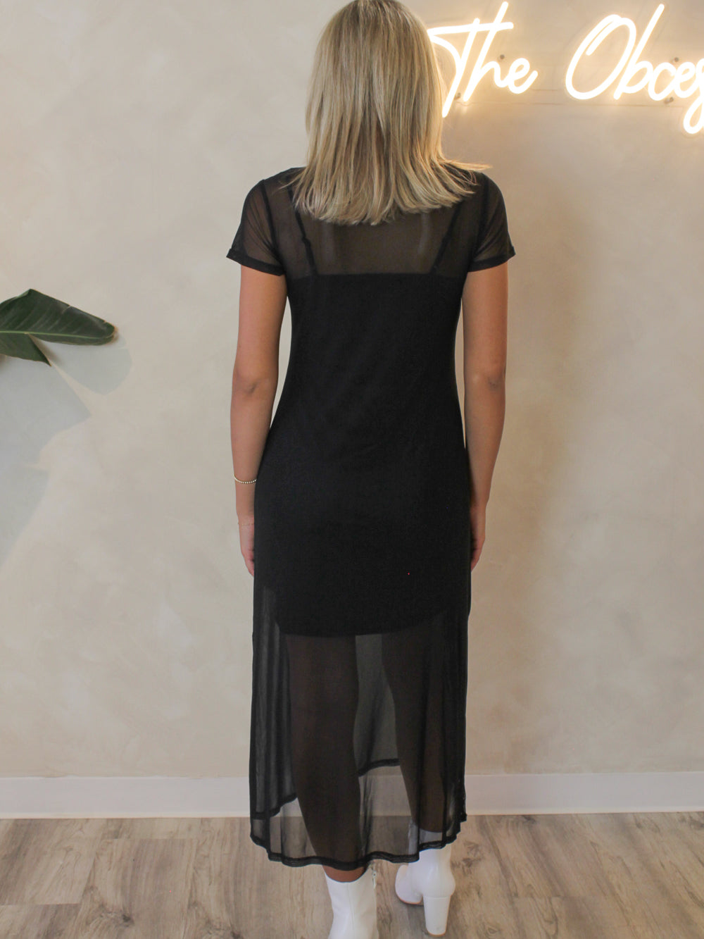 Back view of the Steve Madden black Nola midi mesh dress