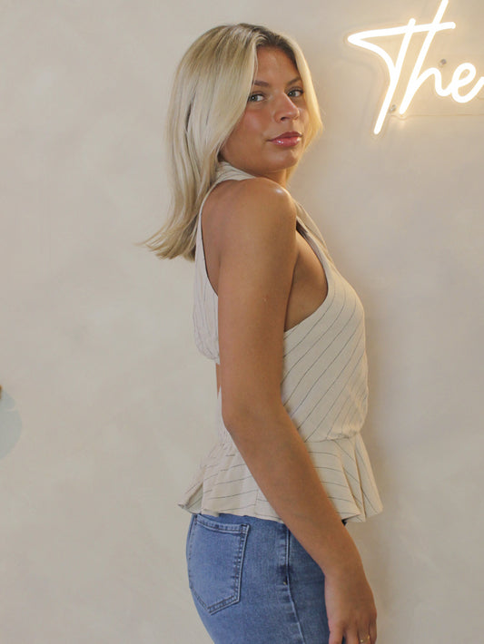 Casual pinstripe halter top by Steve Madden