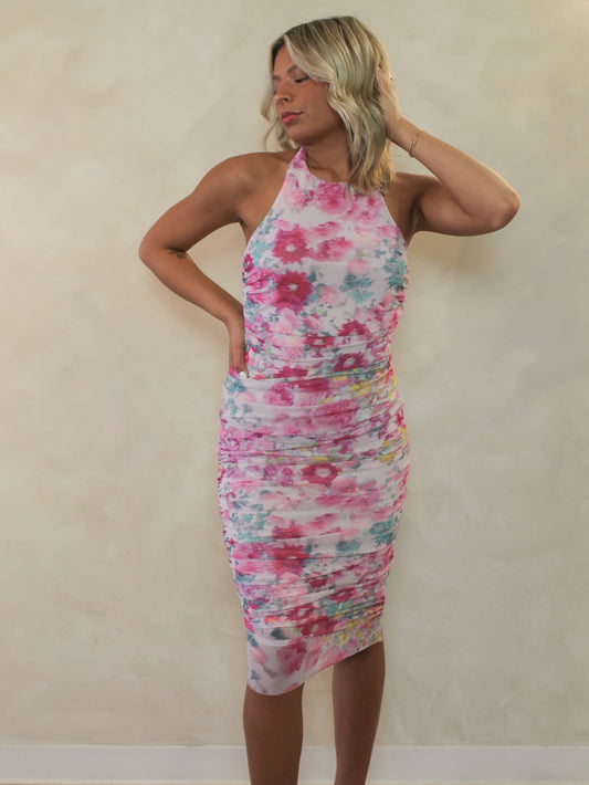 Steve Madden Pink Floral Lea Mesh Midi Dress
