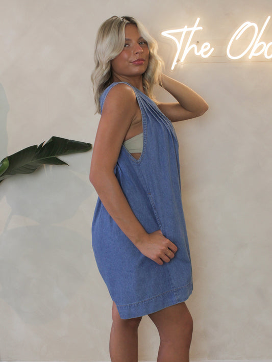 Women wearing the Steve Madden Denim Romper