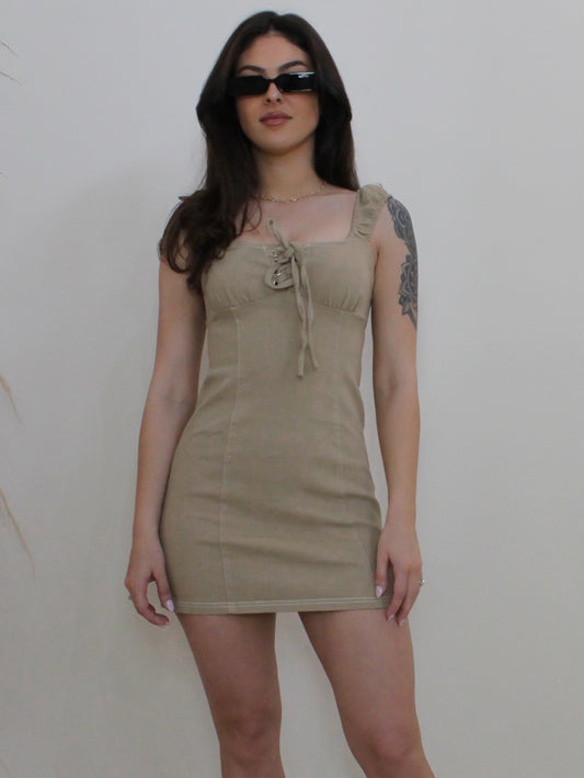 Comfy Tan Denim Mini Dress