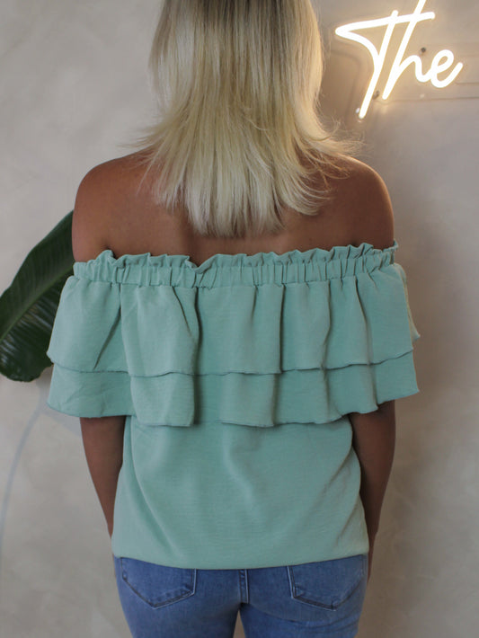 DAY DREAMER SAGE OFF THE SHOULDER TOP