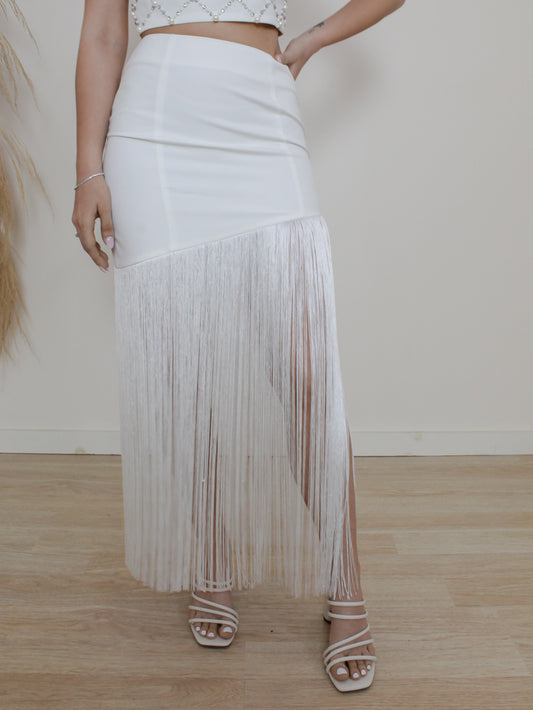 White skirt with fringe detail