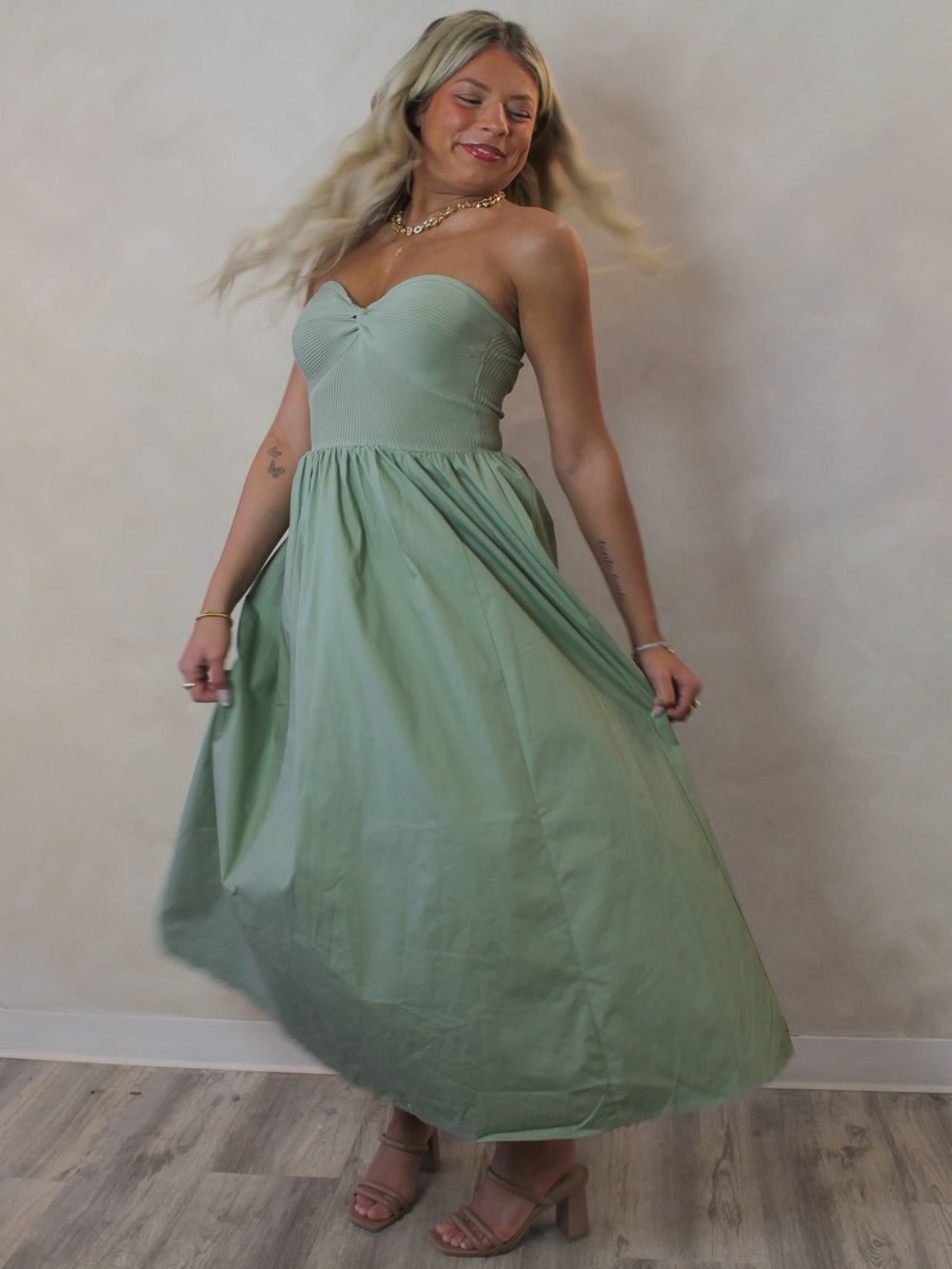 SARDINIA STRAPLESS MIDI DRESS