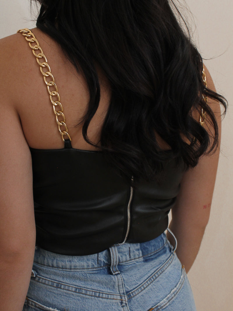 Black Faux Leather Crop Top Back Side