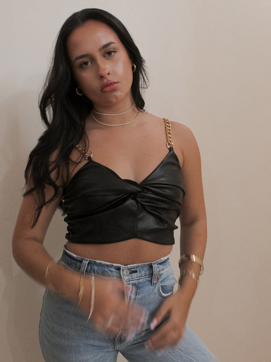 Black Faux Leather Crop Top