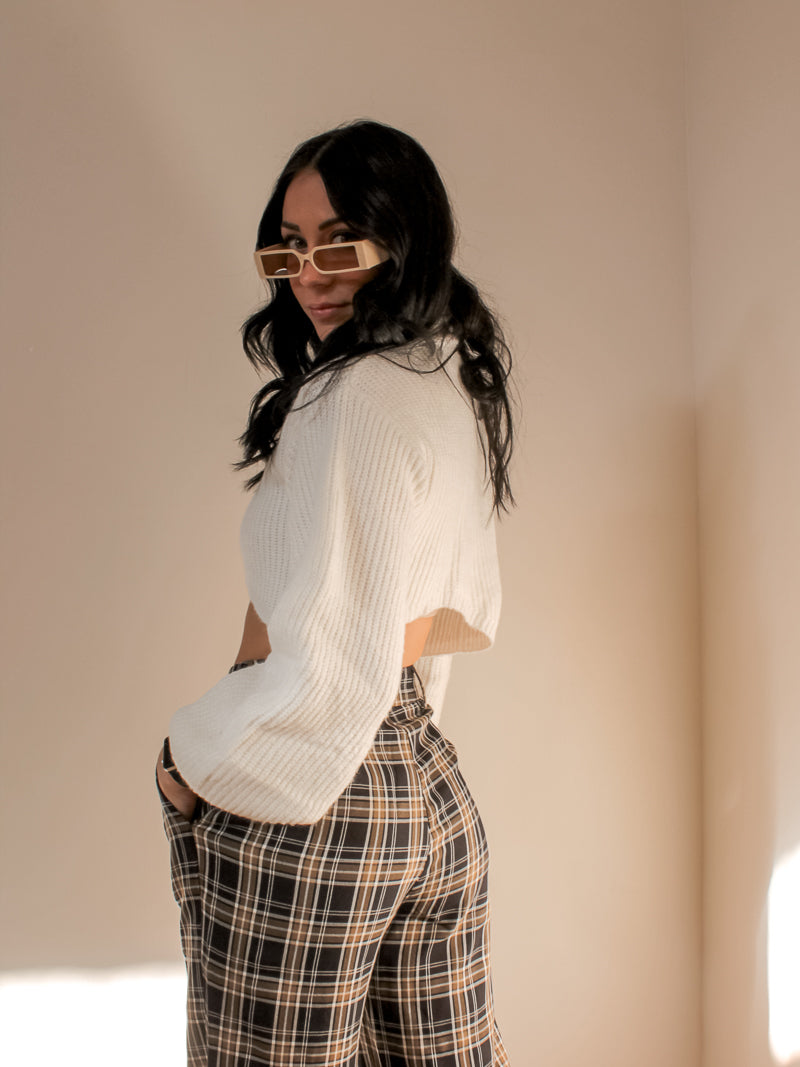 Cropped White Knit Sweater