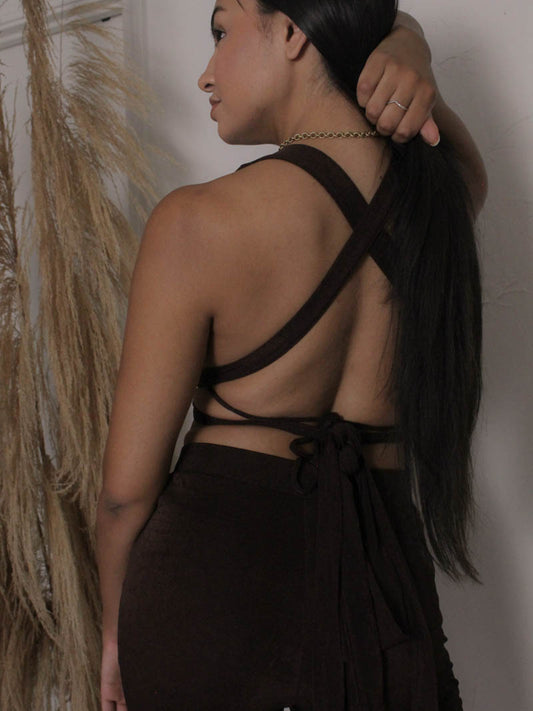 Brown Tie Back Top - Beverly Crop - Peppermayo