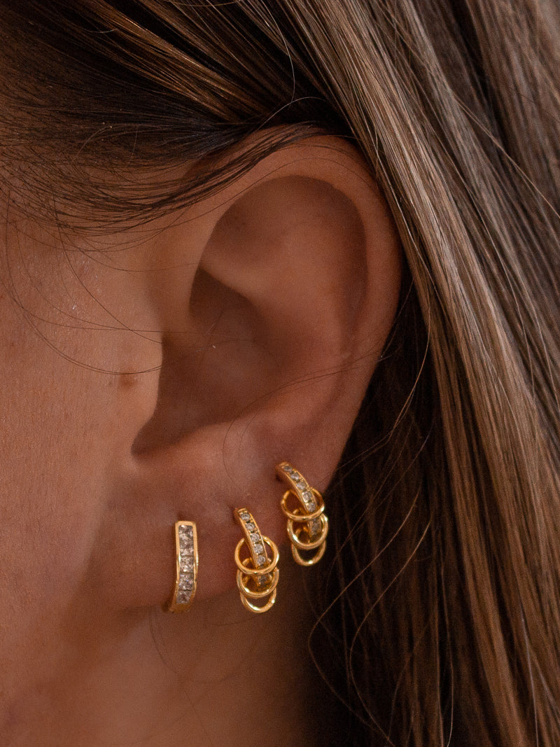 Gold CZ Huggies with Mini Ring Details