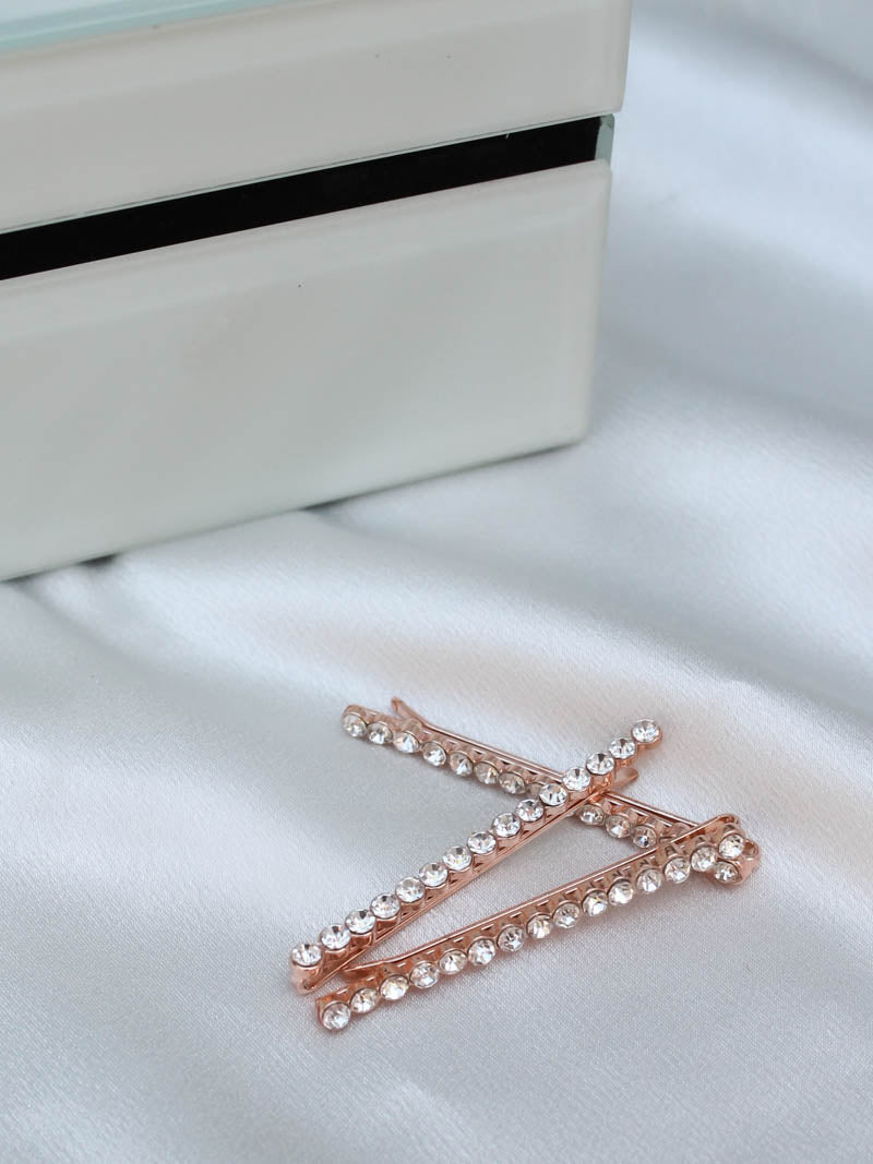 Rose Gold Rhinestone Bobby Pins