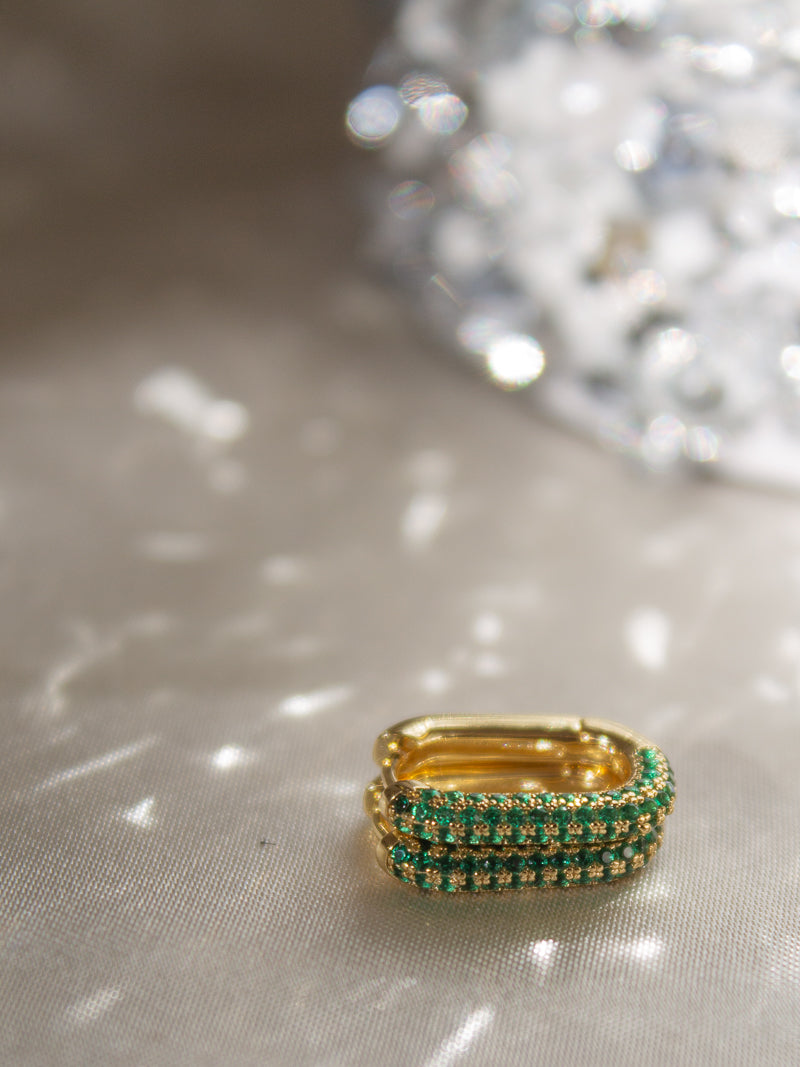 Gold Chain Link Hoop with Green Crystals