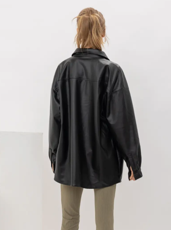 Black Leather Button Up Top