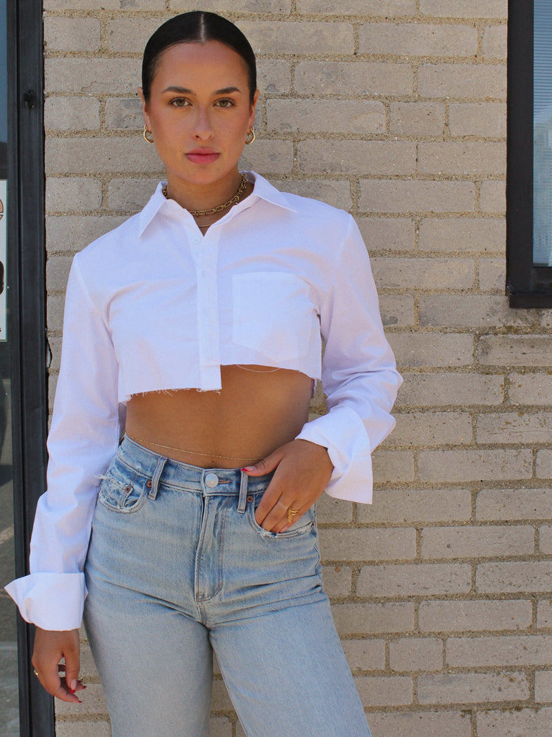 White button up crop top