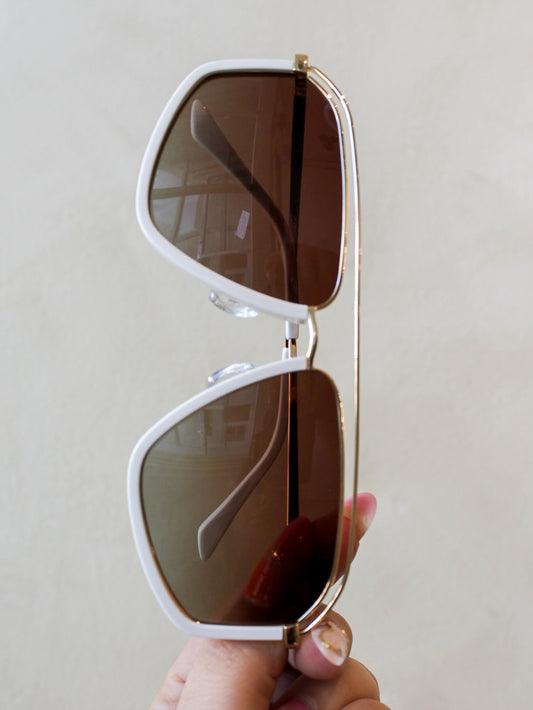 Eleventh Hour 11.3 oversized aviator sunglasses with a white frame and brown gradient lens 