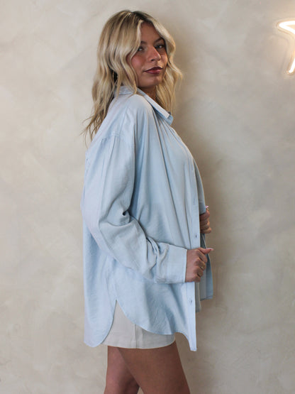 Womens Light Blue Button Up Shirt